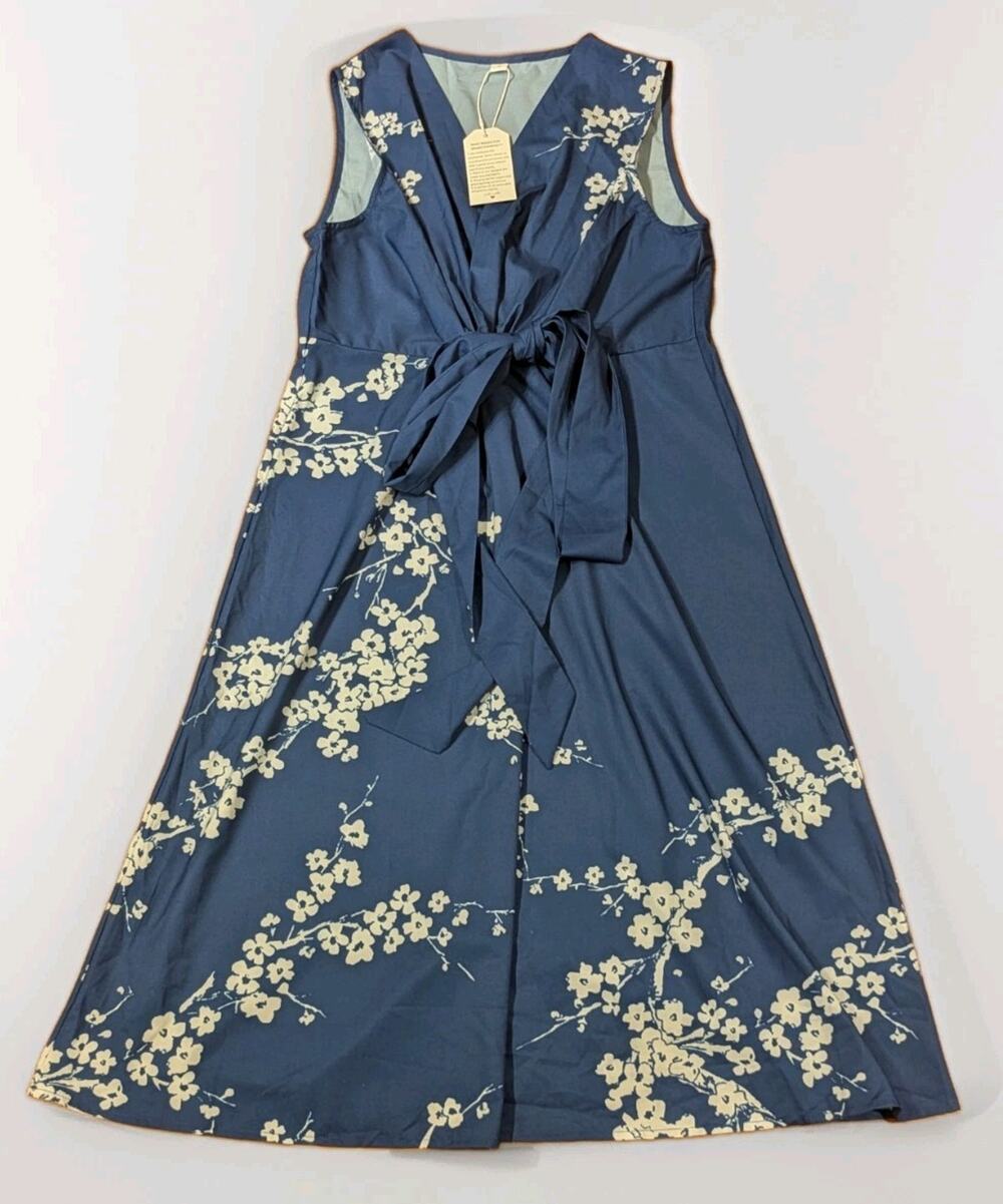 NWT Womens S Navy Floral Wrap Midi Dress Tie Waist Sleeveless Boutique